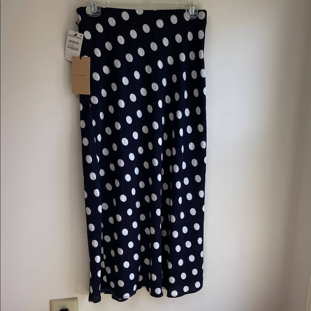 NWT Halogen Nordstrom Navy and White Polka Dot Lightweight A-line Skirt S - Picture 5 of 8